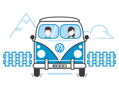 One for the road car character flat illustration outline volkswagen