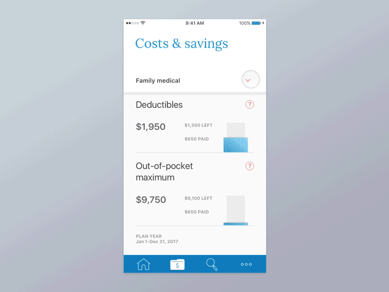 Costs & savings: empty state animation application empty state health health application interaction ios mobile transition zero state