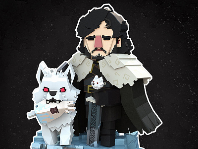 Jon Snow 3d animation fanart game of thrones ghost got jon snow lowpoly