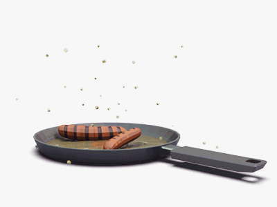 Sausage jump 3d food fry pan grilling lowpoly motion graphic sausages
