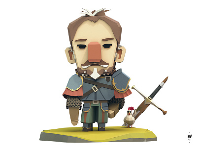 Beardy Knight 3d character fantasy illustration lowpoly
