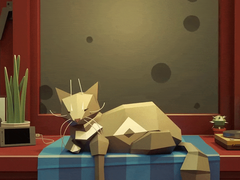 Rainy Day sad thunder phone rain cat cartoon animals 3d illustration lowpoly 3d