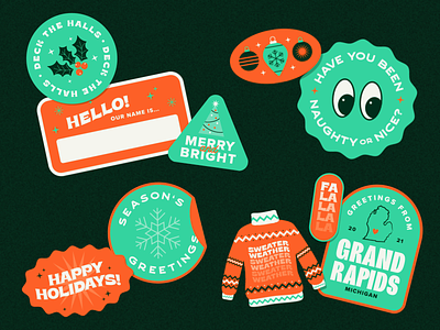 Retro Holiday Stickers animation branding christmas design holiday illustration retro stickers typography vector
