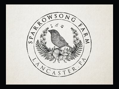 Vintage logo for SPARROW SONG FARM. agriculture badge botanical branding classic custom type design detail drawing etching farm farms illustration logo logo design sketch vector vintage vintage design woodcut