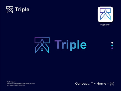 Triple Logo Concept, T Letter and home logo, Real Estate Logo