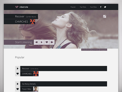 vibenote flat interface music play ui ux web web app web design