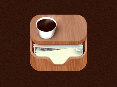 iOS app icon $ app apple coffee desk document dollar drawer icon ios ipad papers table texture wood