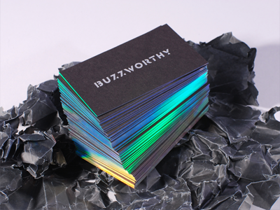 BUZZWORTHY / business cards black business buzzworthy card edge edges elegant holographic hot stamping rainbow silver usarek