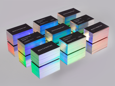 BUZZWORTHY / business cards black business buzzworthy card edge edges elegant holographic hot stamping rainbow silver usarek