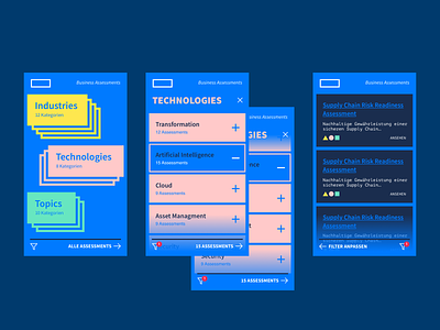 Business Knowledge Base – Mobile cards categories colors exploration filter ia mobile ui