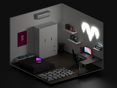 Isometric Bedroom 3d 3dand2d 3dblender art artstation b3d dailyrender graphic design isometric