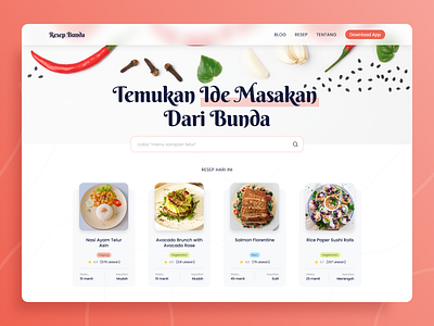 Recipes Cooking Inspiration Website - UI Hero Exploration clean cook delicious design exploration food hero landing page photograph recipe recipes tasty typography ui ux website whitespace