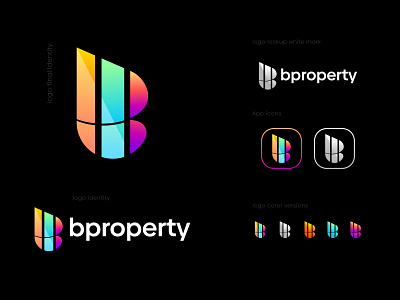 bproperty Logo Mark - B + Building Logo best logo designer branding building logo construction logo consultant creative logo design design gradient icon identity illustration logo logo mark minimal modern logo monogram real estate startup symbol vector