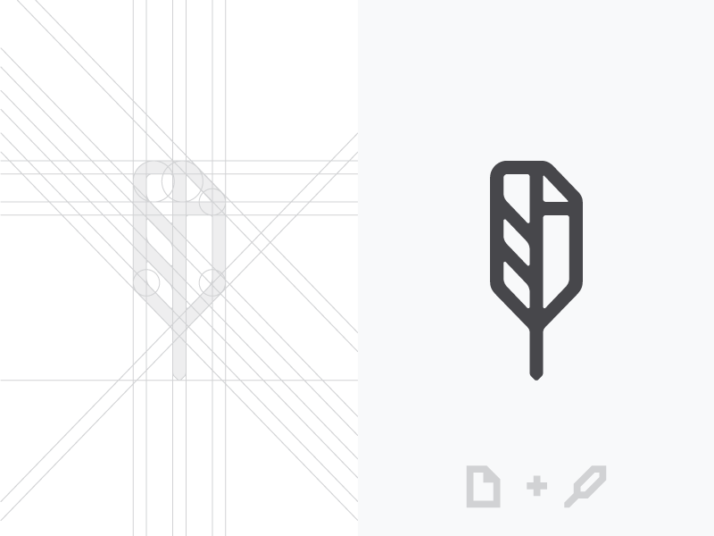 Document + Quill nda logo designer paper document signature pen quill feather logo mark construction grid