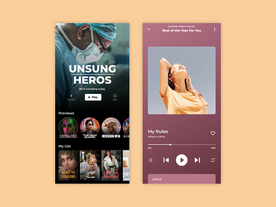 OTT & Music app screens product design ui uiux visual design website design