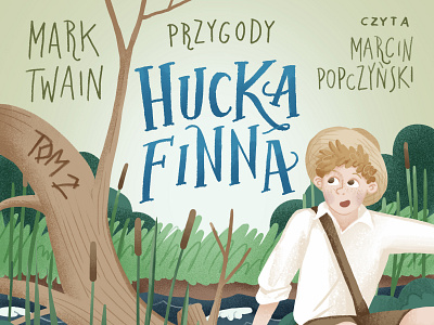 Audiobook cover - Adventures of Huck Finn audiobook book book cover childrens book cover digital illustration
