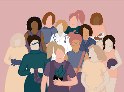 Women empowerment movement colorful different equality flat group illustration one power togetherness women