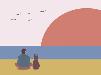 Man sit at the seashore with his dog and enjoys view of sunset beach calm dog man seashore sunset waiting