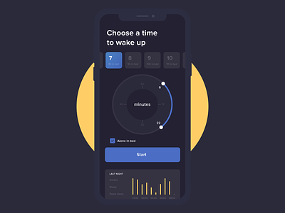 Atypical time setting alarm app checkbox clock dark figma mobile night statistic time wake up