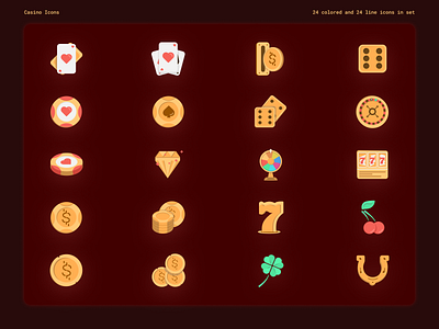 Gold Casino - colored and lined icon pack branding casino casino design casinos design icon icons illustration pocker roulette set slots ui vector