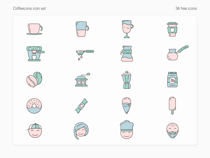 Coffeecons - free vector icon set vector branding free doughnut caffeine illustration set freebie design cup coffee bean coffee icons set icon icons