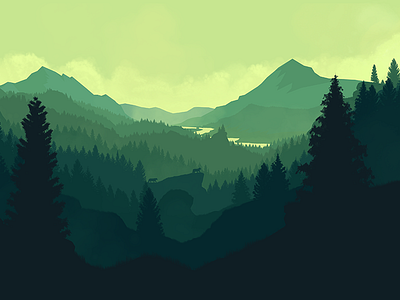 Valley Illustration animal clouds grass green illustration landscape mountain nature park scenery tree valley