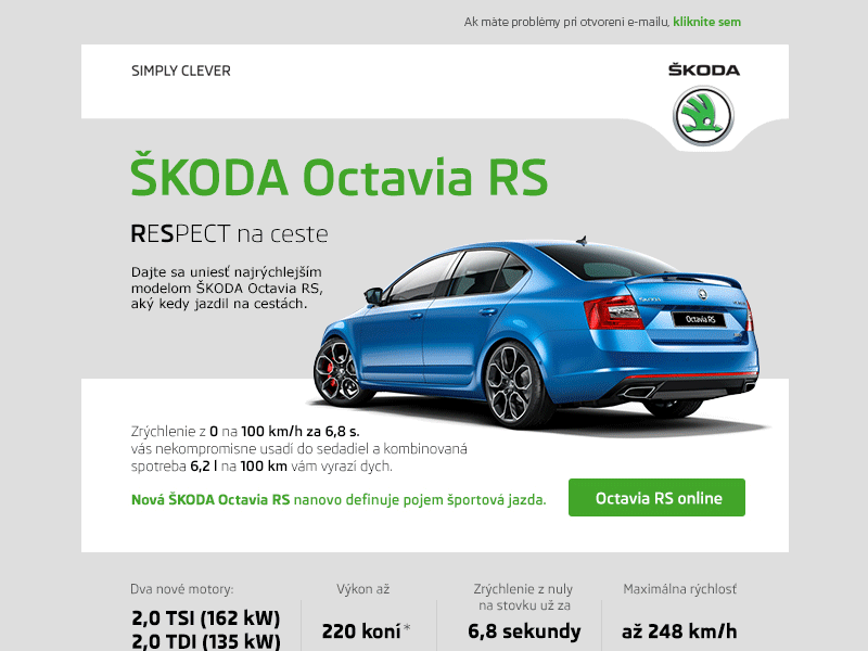 Škoda RS Octavia newsletter direct edm mail newsletter octavia rs skoda
