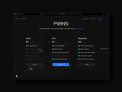 Pricing page UI design