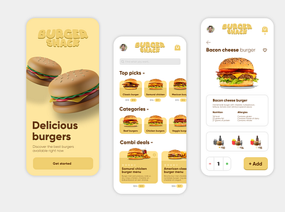 Burger Shack - Hamburger ordering app adobe xd app burger design hamburger illustrator mobile mobile app mobile app design photoshop ui