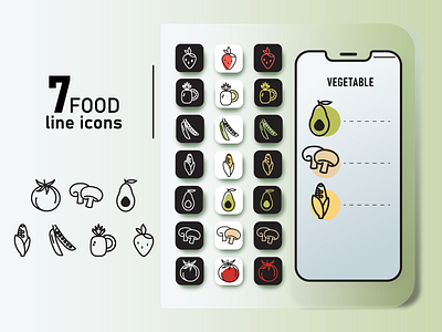 Food line icons adobe illustrator app design food graphic design icon illustration pineapple vector