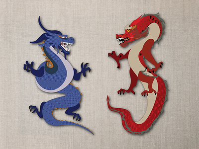 Red and blue dragons illustration