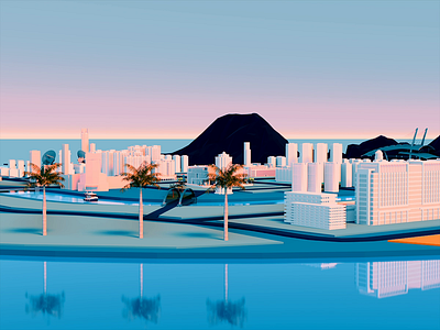 asiainfocity 3d art blender city eevee illustration sea wantline