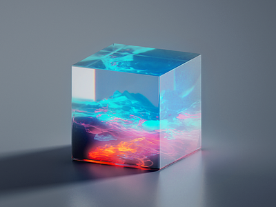 GLASS-CUBE-5-11 3d art abstract blender blue clean cube flat fluid gradient illustration material wantline