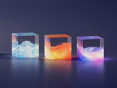 GLASS-CUBE-5-12 3d art abstract blender blue clean colour flat glassy gradient icon illustration landscape texture transition wantline