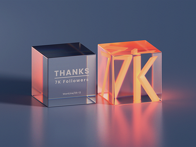 7K Fllowers Thanks 3d art abstract blender clean cube followers glassy gradient icon illustration wantline