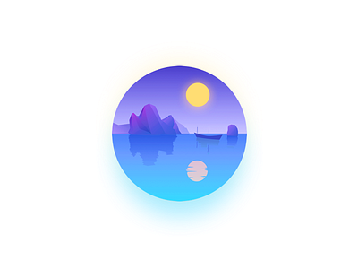 Night at sea flat illustration