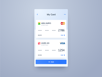 My card blue card clean ios mastercard pay paypal ui uikit visa