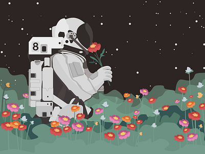 Down to Earth apollo astronaut flowers graphic illustration nasa space vector