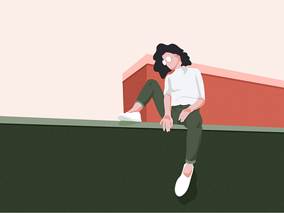 Woman sitting on ledge illustration