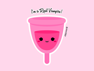 I'm a real vampire character design characters feminism feminist funny girl power humorous illustration illustration illustration art menstrual menstrual cup menstruation pad period pink pink cup spooky sticker tampon vampire