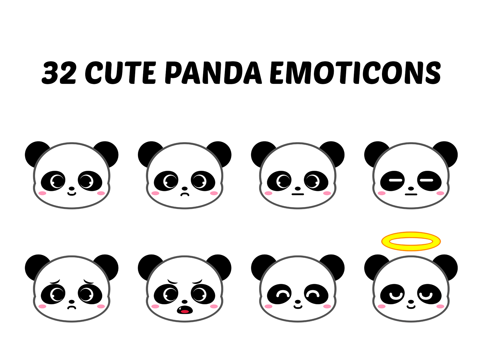 Set of Cute Panda Emoticons angel animal animals bear china cute emoji emoticon emotion icon iconscout illustration panda panda bear panda smiley rainbow