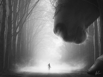 A horseback ride in the woods black and white digital art digital painting dream photoshop photosmanipulation surrealism
