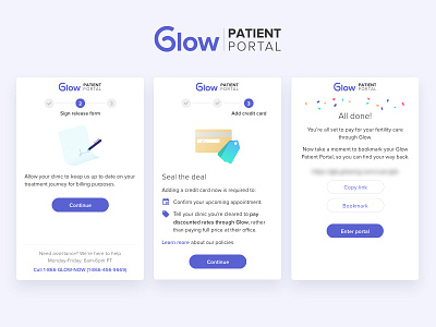 Set up your Glow Patient Portal credit card glow mobile onboarding portal steppers steps ui web