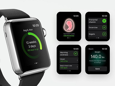 Glow Nurture watch app app design glow pregnancy tracking app ui watch