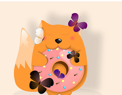 Adorable little fox with a big donut. animation branding graphic design logo motion graphics ui лиса пончик