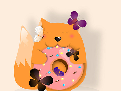 Adorable little fox with a big donut.