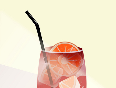Red cocktail graphic design with orange ice and straw