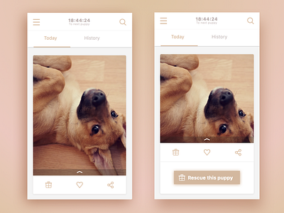 Rescue Dog adopt app cute design ios like mobile puppy share sketch timer ui