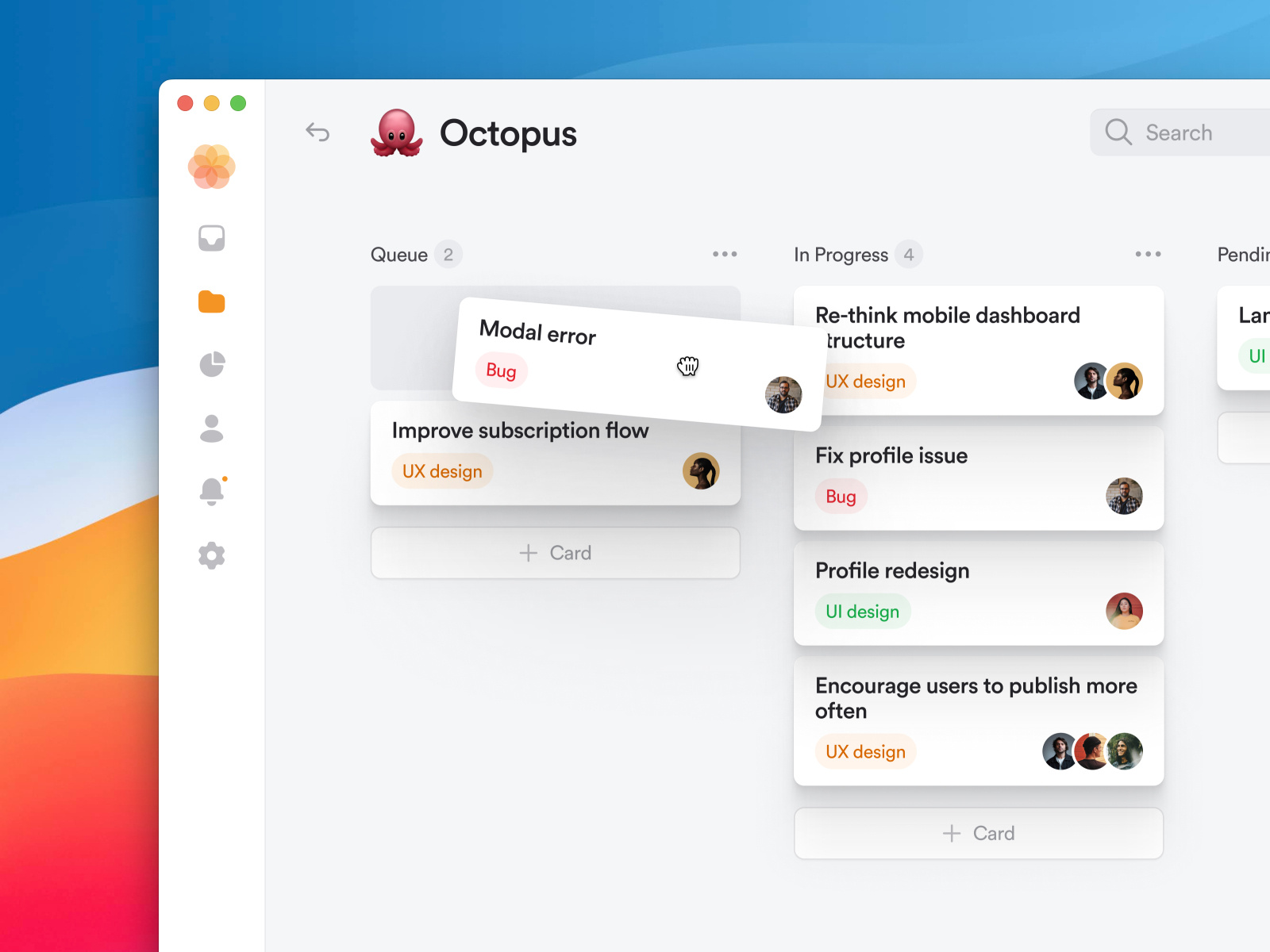 Kanban board — desktop app for the Twinkle project by Andrew Tanchuk on