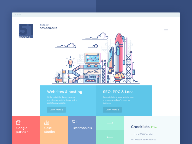51 Blocks developing rocket design seo minimalism minimal flat simple colour color squares square